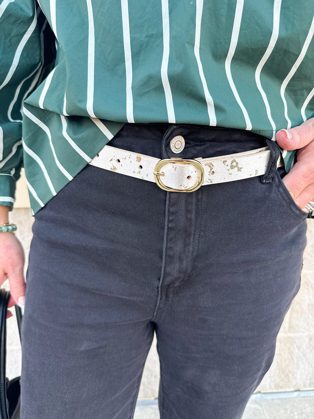 Thalia Gold Shimmer Glam Leather Belt - The Pink Pineapple 850