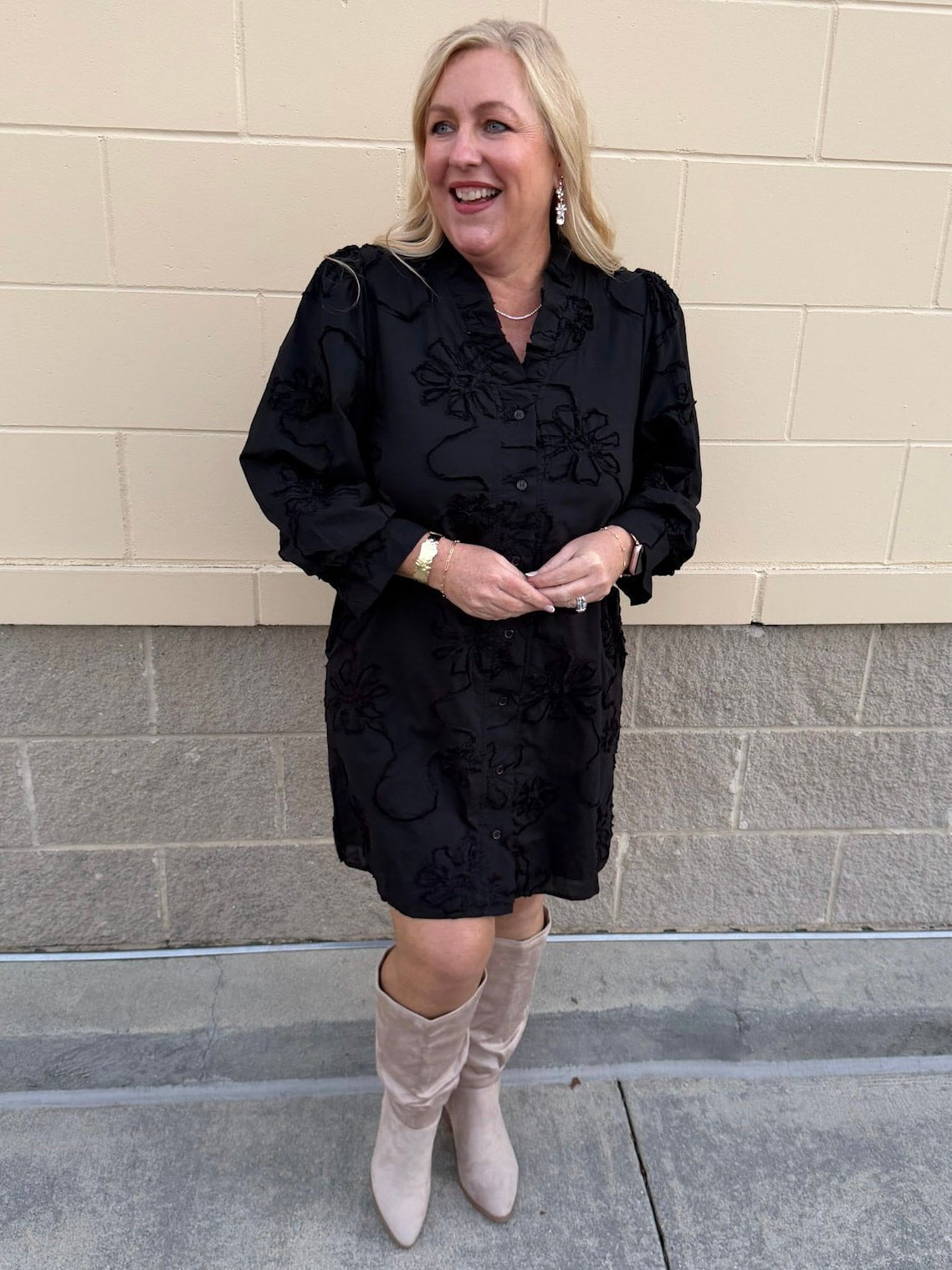 The Bloom Haven 3D Floral Mini Dress in Black - The Pink Pineapple 850