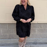 The Bloom Haven 3D Floral Mini Dress in Black - The Pink Pineapple 850