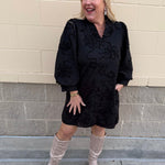 The Bloom Haven 3D Floral Mini Dress in Black - The Pink Pineapple 850