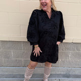 The Bloom Haven 3D Floral Mini Dress in Black - The Pink Pineapple 850