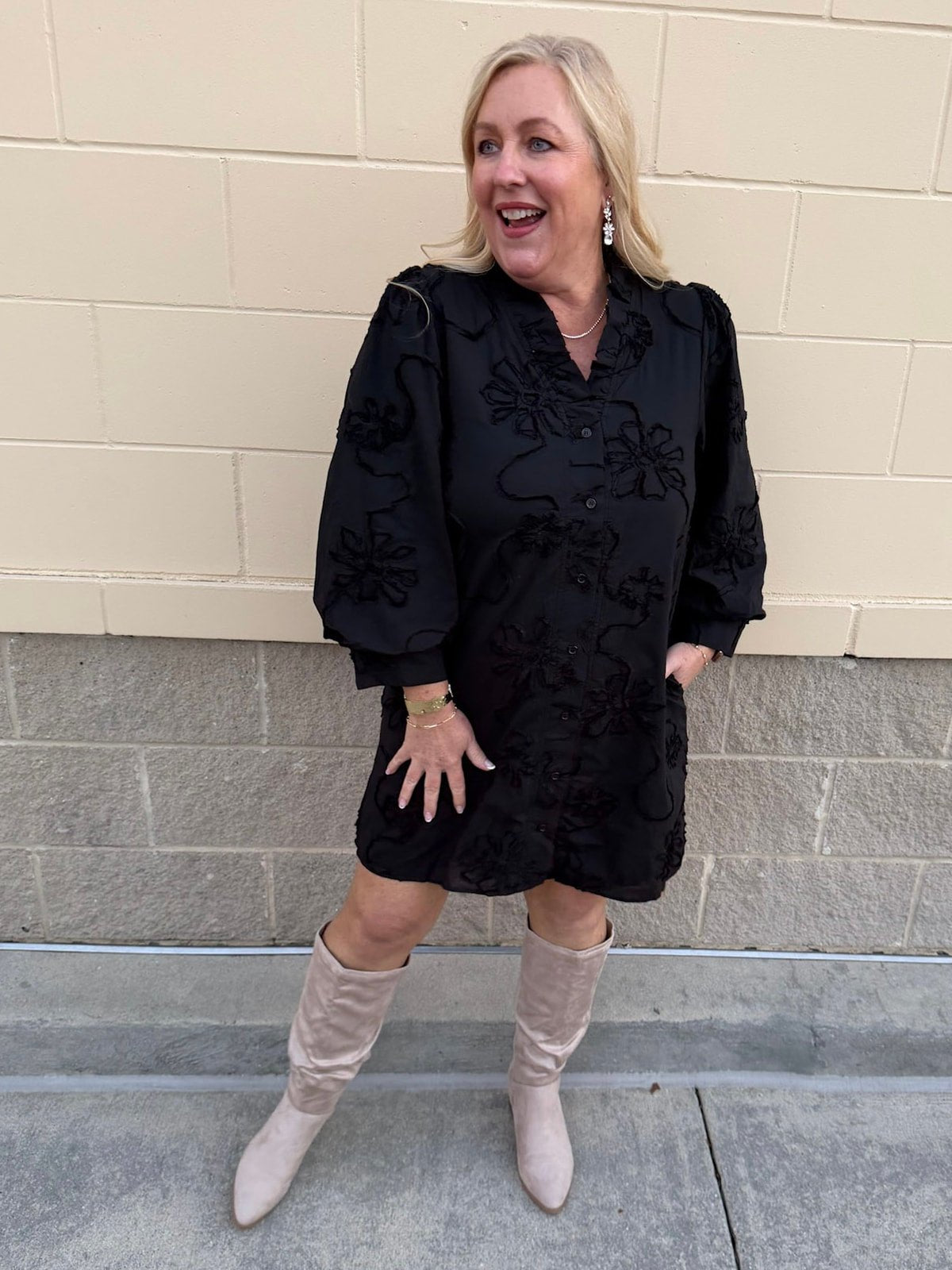 The Bloom Haven 3D Floral Mini Dress in Black - The Pink Pineapple 850