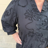 The Bloom Haven 3D Floral Mini Dress in Black - The Pink Pineapple 850