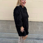 The Bloom Haven 3D Floral Mini Dress in Black - The Pink Pineapple 850