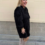 The Bloom Haven 3D Floral Mini Dress in Black - The Pink Pineapple 850