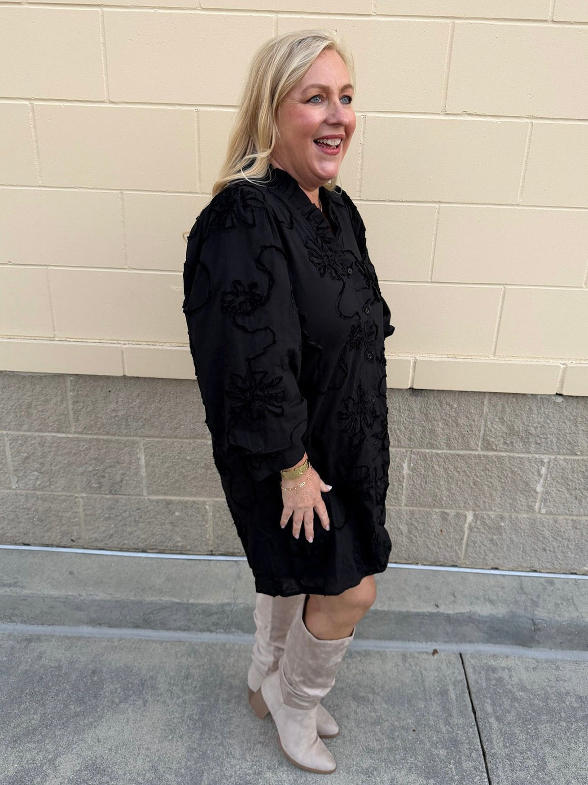 The Bloom Haven 3D Floral Mini Dress in Black - The Pink Pineapple 850