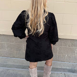 The Bloom Haven 3D Floral Mini Dress in Black - The Pink Pineapple 850