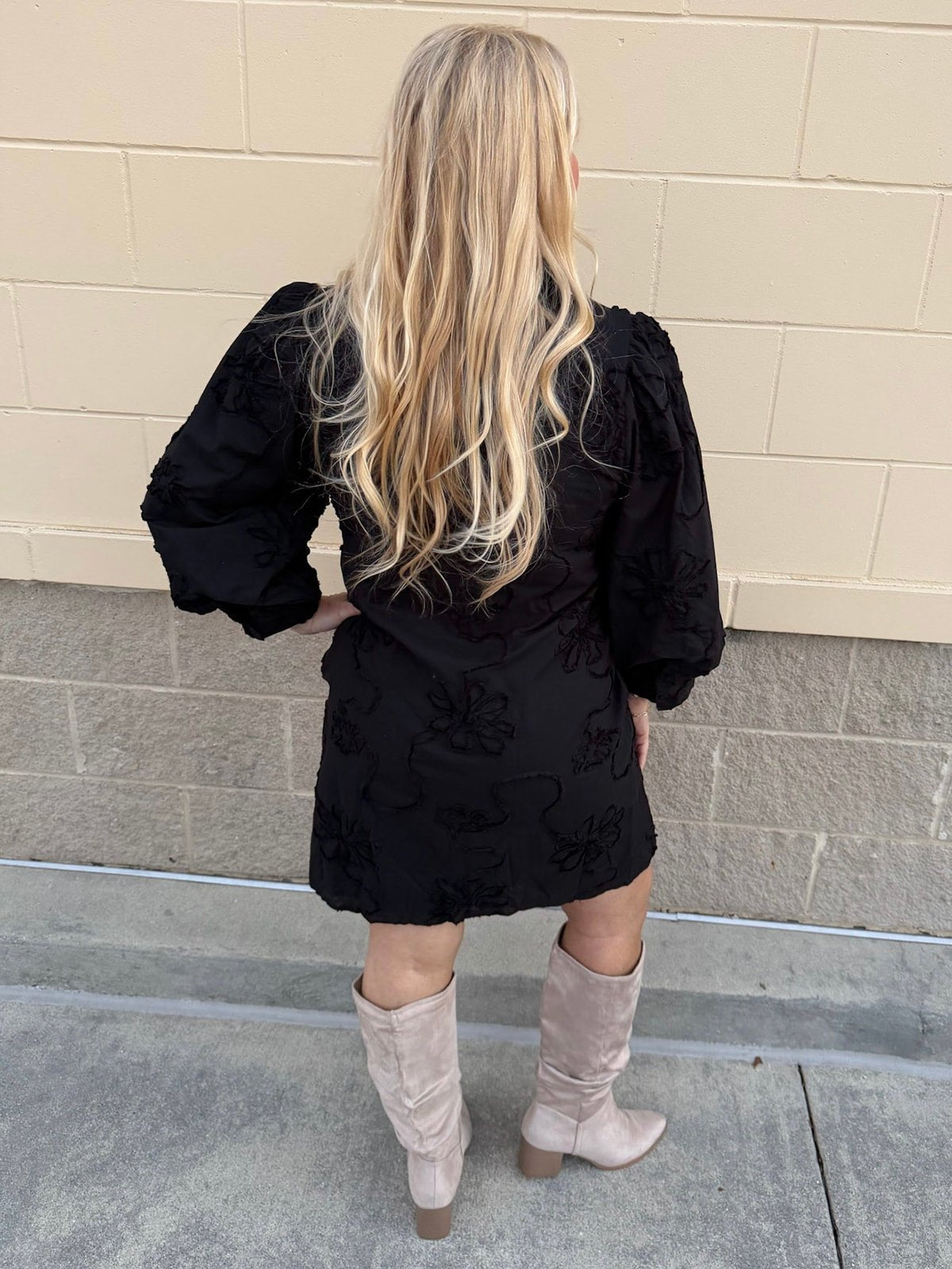 The Bloom Haven 3D Floral Mini Dress in Black - The Pink Pineapple 850