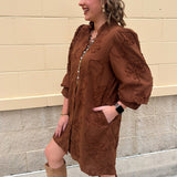 The Bloom Haven 3D Floral Mini Dress in Brown - The Pink Pineapple 850