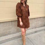 The Bloom Haven 3D Floral Mini Dress in Brown - The Pink Pineapple 850