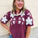 The Eloise Embroidered Faux Suede Top in Wine - The Pink Pineapple 850