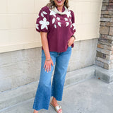 The Eloise Embroidered Faux Suede Top in Wine - The Pink Pineapple 850