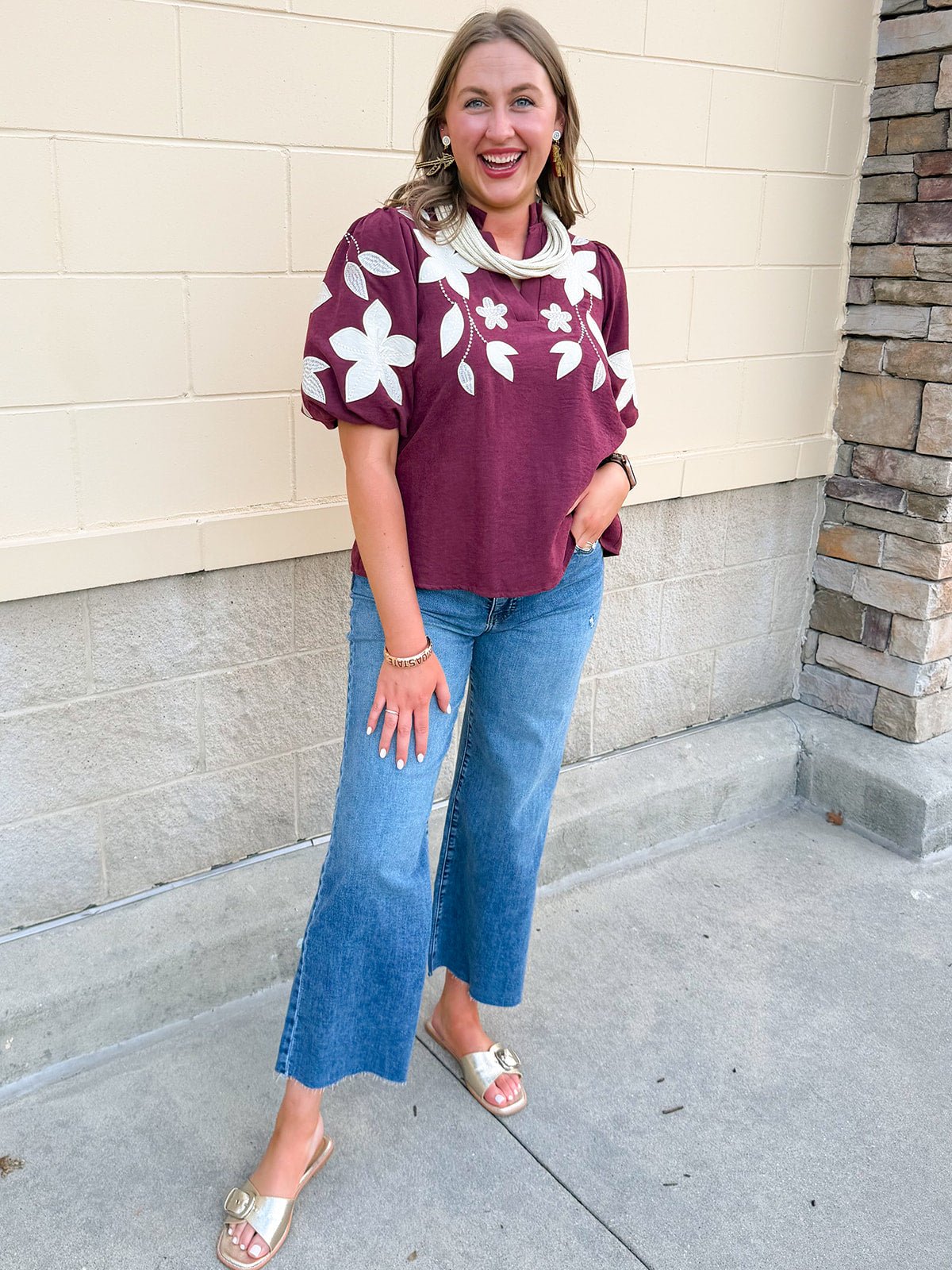 The Eloise Embroidered Faux Suede Top in Wine - The Pink Pineapple 850