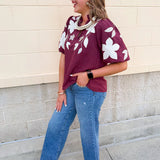 The Eloise Embroidered Faux Suede Top in Wine - The Pink Pineapple 850
