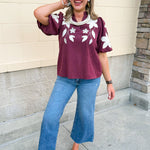 The Eloise Embroidered Faux Suede Top in Wine - The Pink Pineapple 850