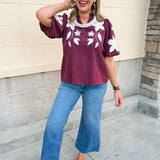 The Eloise Embroidered Faux Suede Top in Wine - The Pink Pineapple 850
