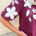 The Eloise Embroidered Faux Suede Top in Wine - The Pink Pineapple 850