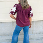 The Eloise Embroidered Faux Suede Top in Wine - The Pink Pineapple 850