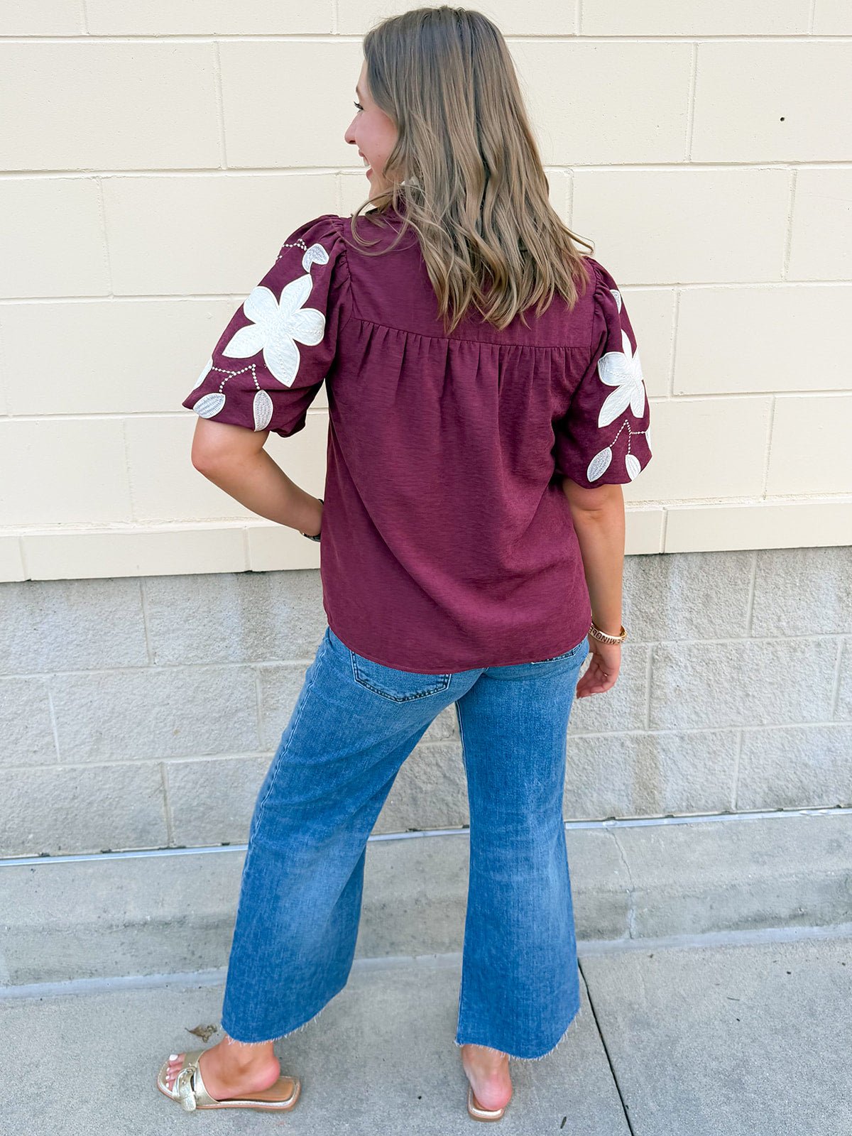 The Eloise Embroidered Faux Suede Top in Wine - The Pink Pineapple 850