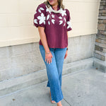 The Eloise Embroidered Faux Suede Top in Wine - The Pink Pineapple 850