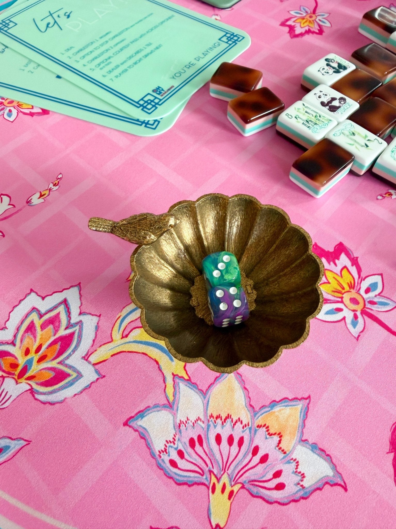 The Garden Song Cast Iron Mahjong Dice Dish - The Pink Pineapple 850