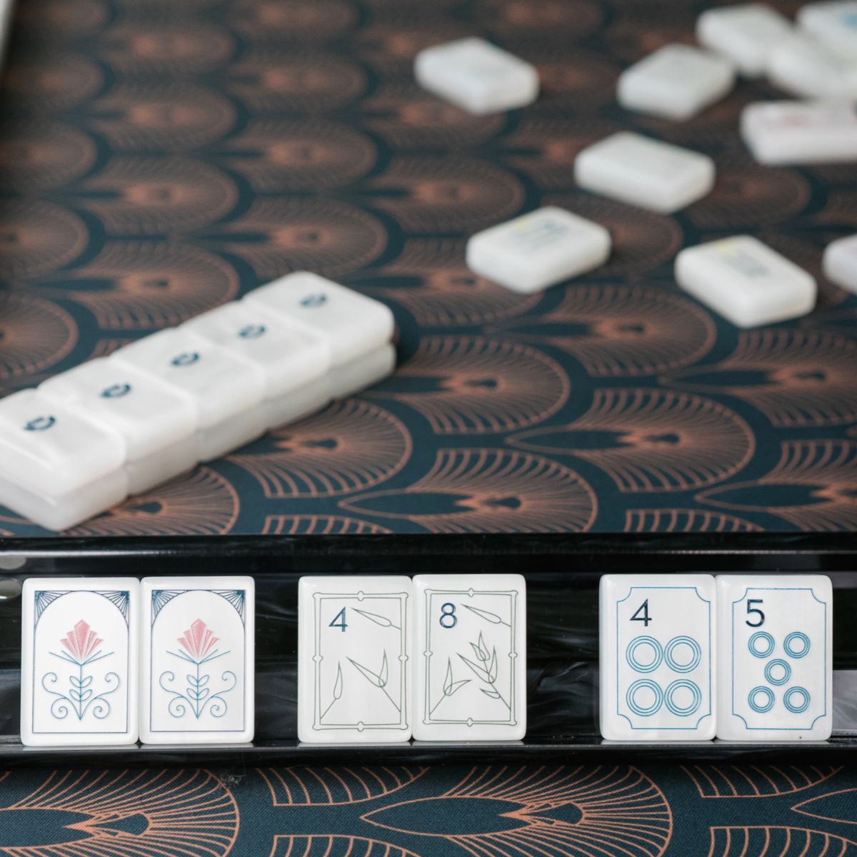 [The Mahjong House] Black Mother of Pearl Mahjong Racks - The Pink Pineapple 850