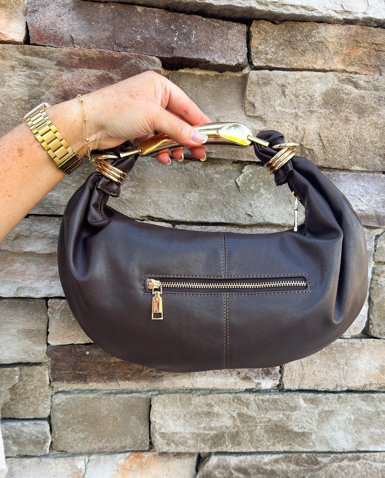 The Mocha Luxe Asymmetrical Handbag - The Pink Pineapple 850