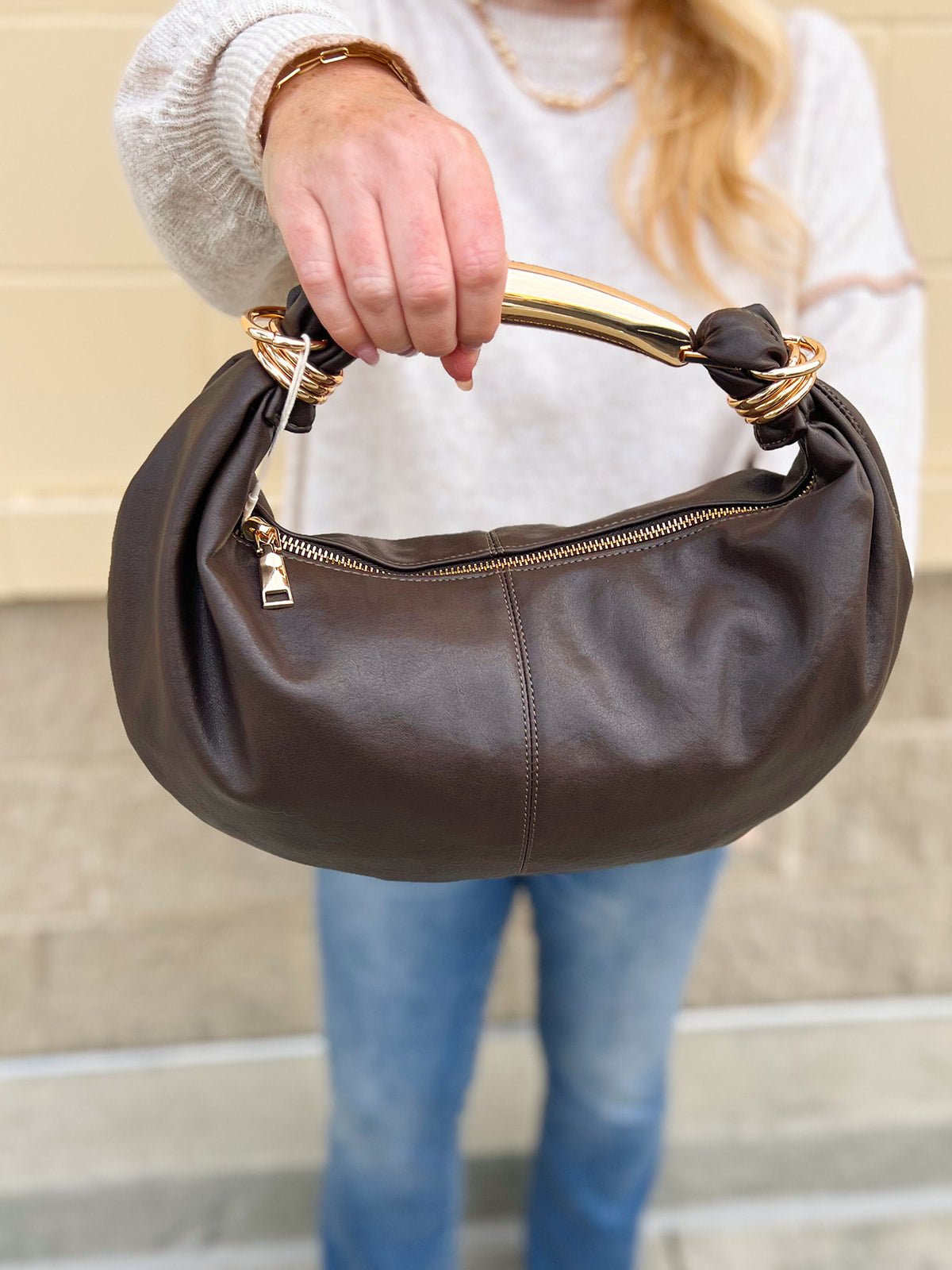 The Mocha Luxe Asymmetrical Handbag - The Pink Pineapple 850