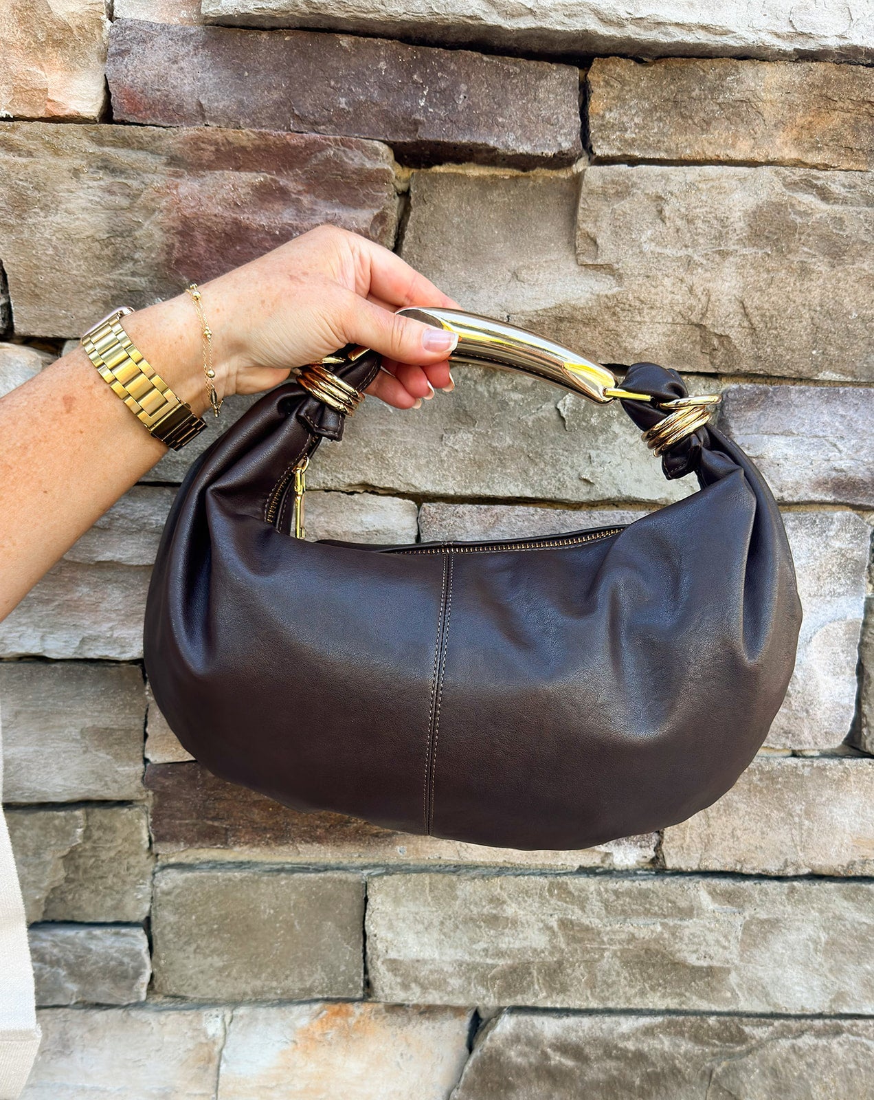 The Mocha Luxe Asymmetrical Handbag - The Pink Pineapple 850