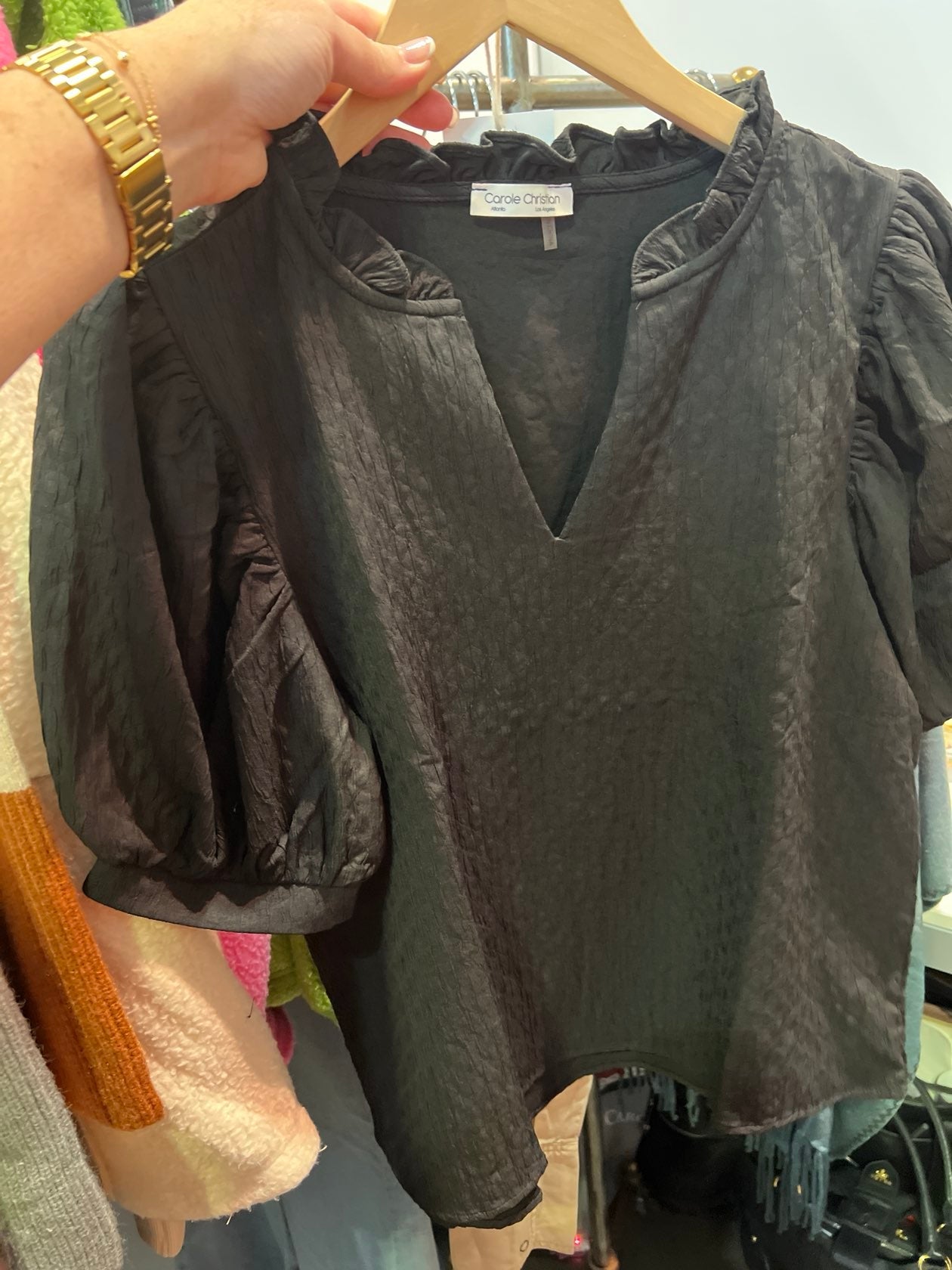 The Noir Muse Puff Sleeve Blouse - The Pink Pineapple 850