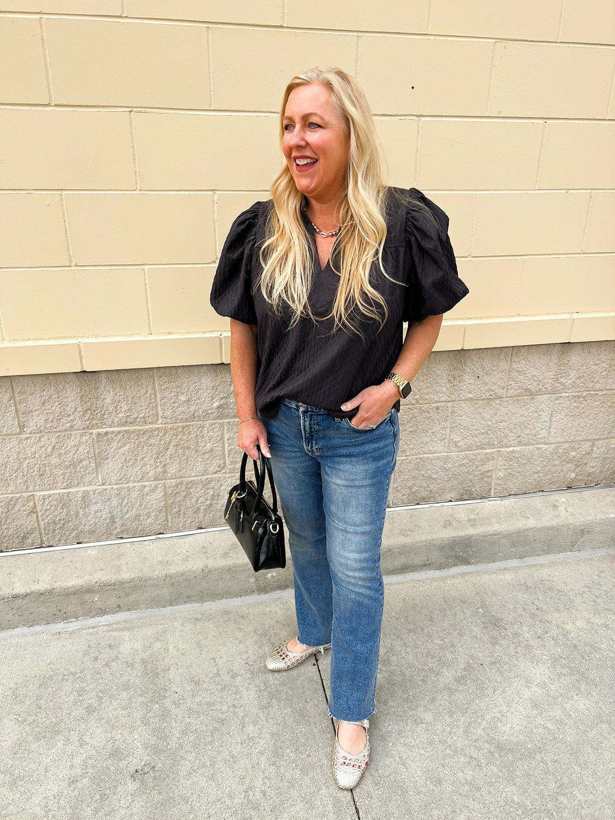 The Noir Muse Puff Sleeve Blouse - The Pink Pineapple 850