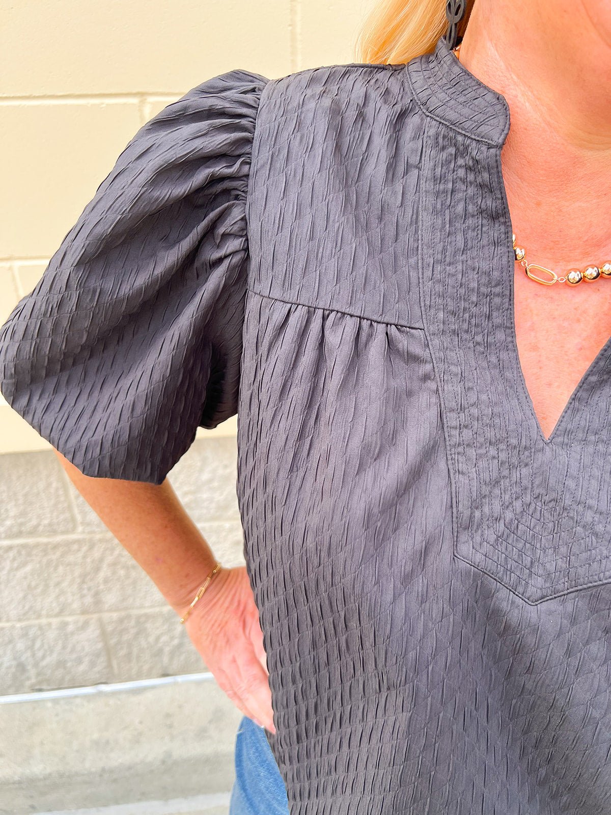 The Noir Muse Puff Sleeve Blouse - The Pink Pineapple 850