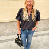 The Noir Muse Puff Sleeve Blouse - The Pink Pineapple 850