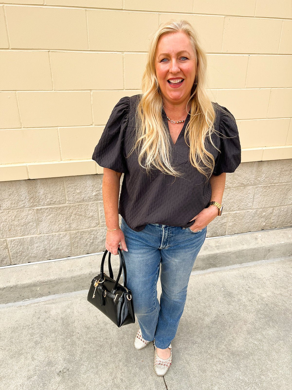 The Noir Muse Puff Sleeve Blouse - The Pink Pineapple 850