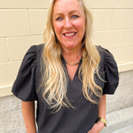 The Noir Muse Puff Sleeve Blouse - The Pink Pineapple 850