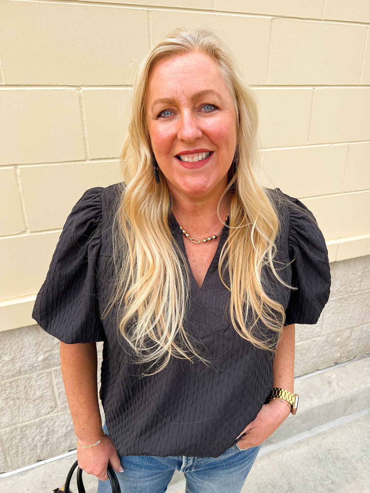 The Noir Muse Puff Sleeve Blouse - The Pink Pineapple 850