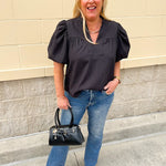 The Noir Muse Puff Sleeve Blouse - The Pink Pineapple 850