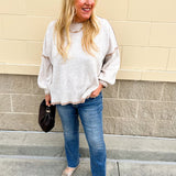 The Oatmeal Outline Textured Sweater Top - The Pink Pineapple 850