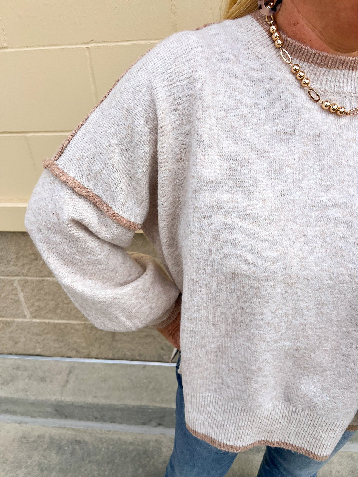 The Oatmeal Outline Textured Sweater Top - The Pink Pineapple 850