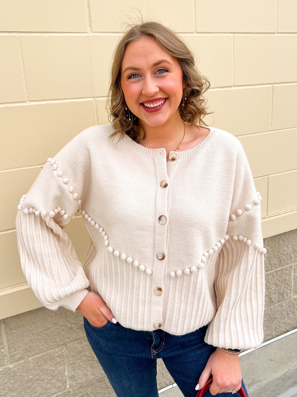 The Vanilla Textured Charm Cardigan - The Pink Pineapple 850