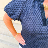 The Velvet Whisper Textured Puff Sleeve Top in Navy - The Pink Pineapple 850