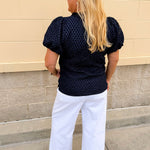 The Velvet Whisper Textured Puff Sleeve Top in Navy - The Pink Pineapple 850