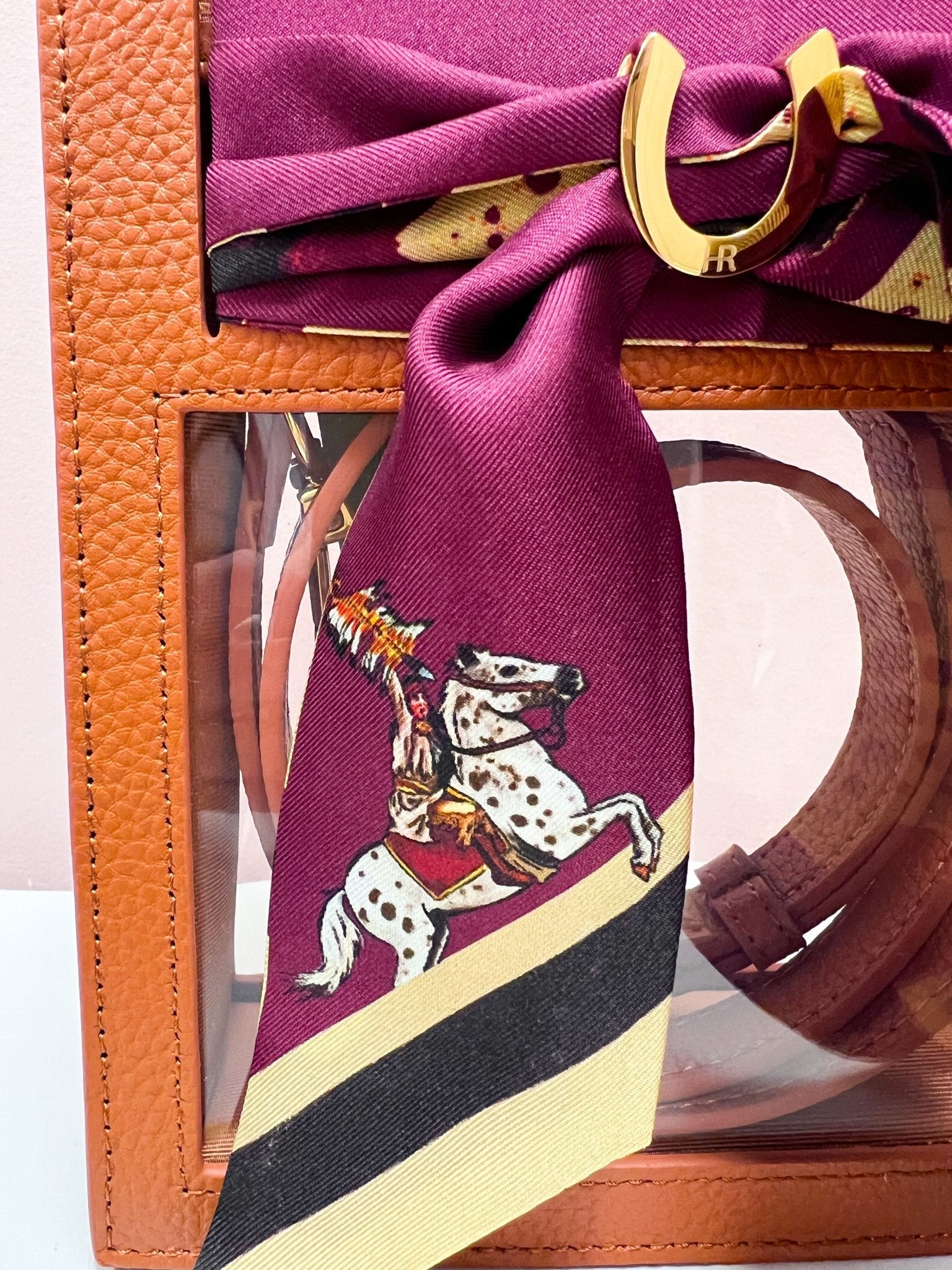 The Victory Lane Leather Clear Crossbody in Camel - The Pink Pineapple 850