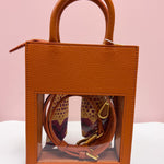The Victory Lane Leather Clear Crossbody in Camel - The Pink Pineapple 850