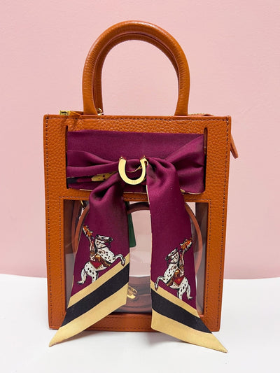 The Victory Lane Leather Clear Crossbody in Camel - The Pink Pineapple 850
