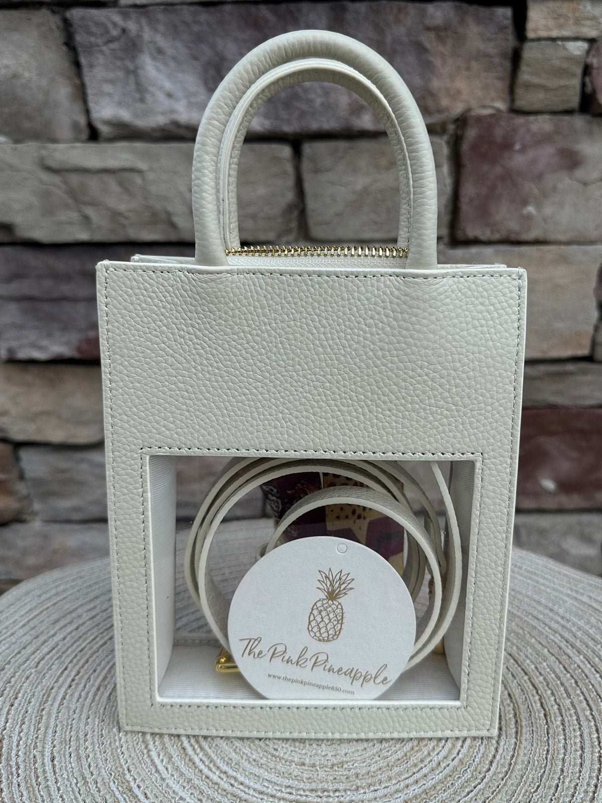 The Victory Lane Leather Clear Crossbody in Cream - The Pink Pineapple 850
