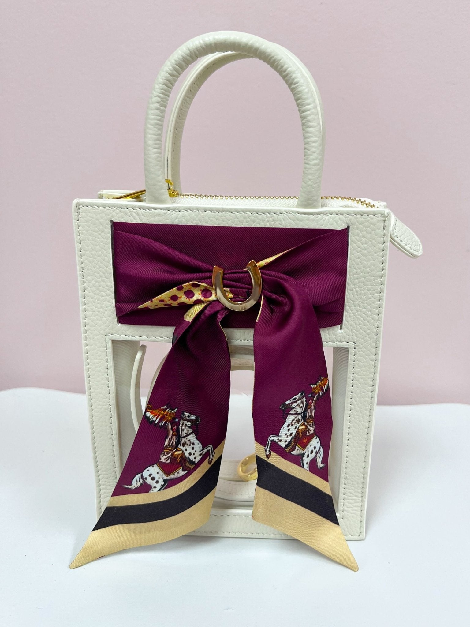 The Victory Lane Leather Clear Crossbody in Cream - The Pink Pineapple 850