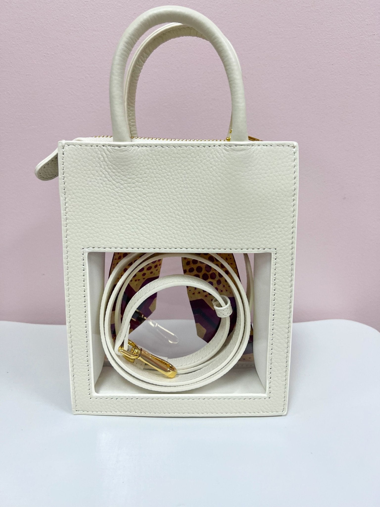 The Victory Lane Leather Clear Crossbody in Cream - The Pink Pineapple 850