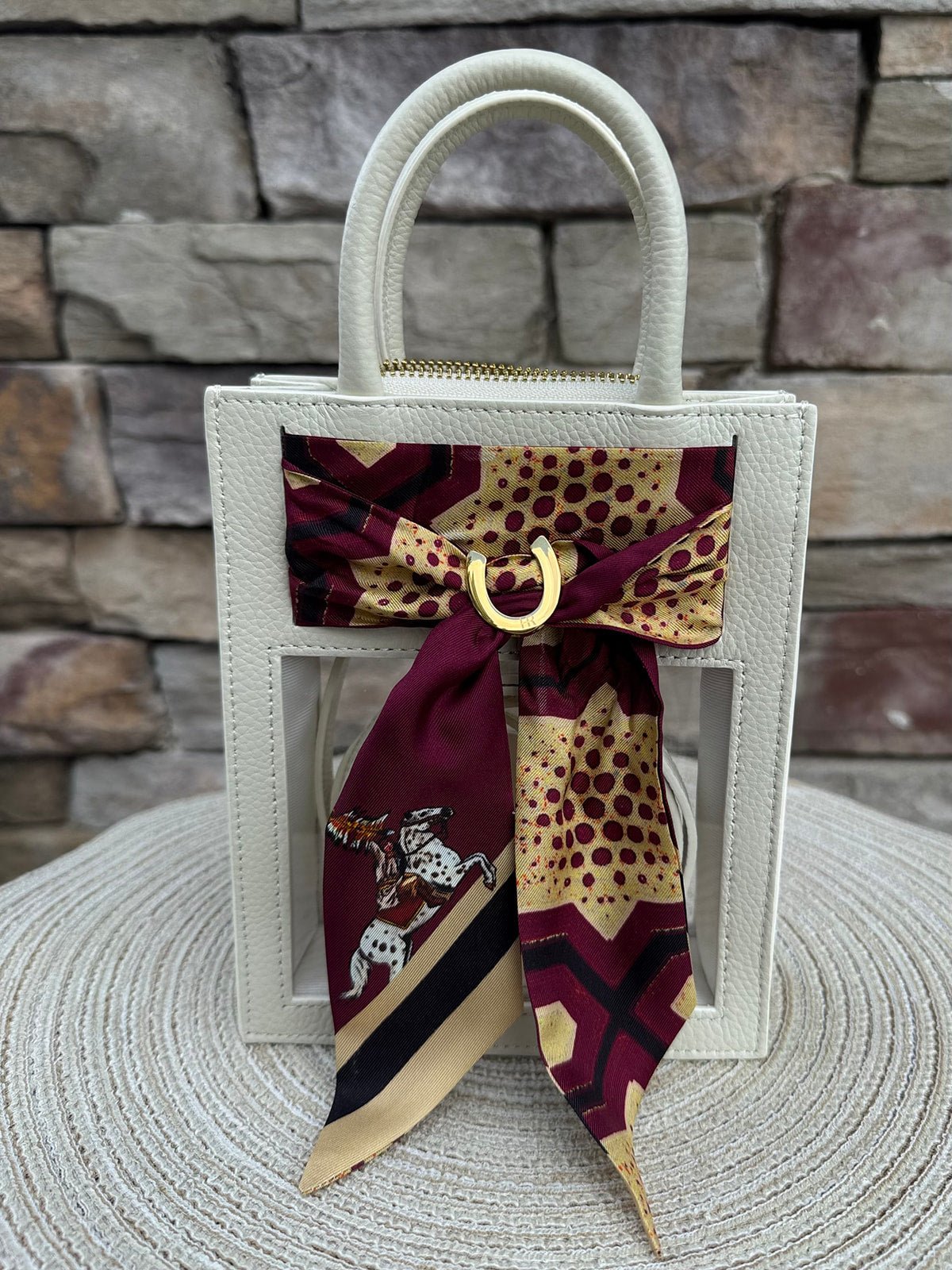 The Victory Lane Leather Clear Crossbody in Cream - The Pink Pineapple 850