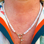 Thea Beaded Necklace with Charm Clasp in White - The Pink Pineapple 850